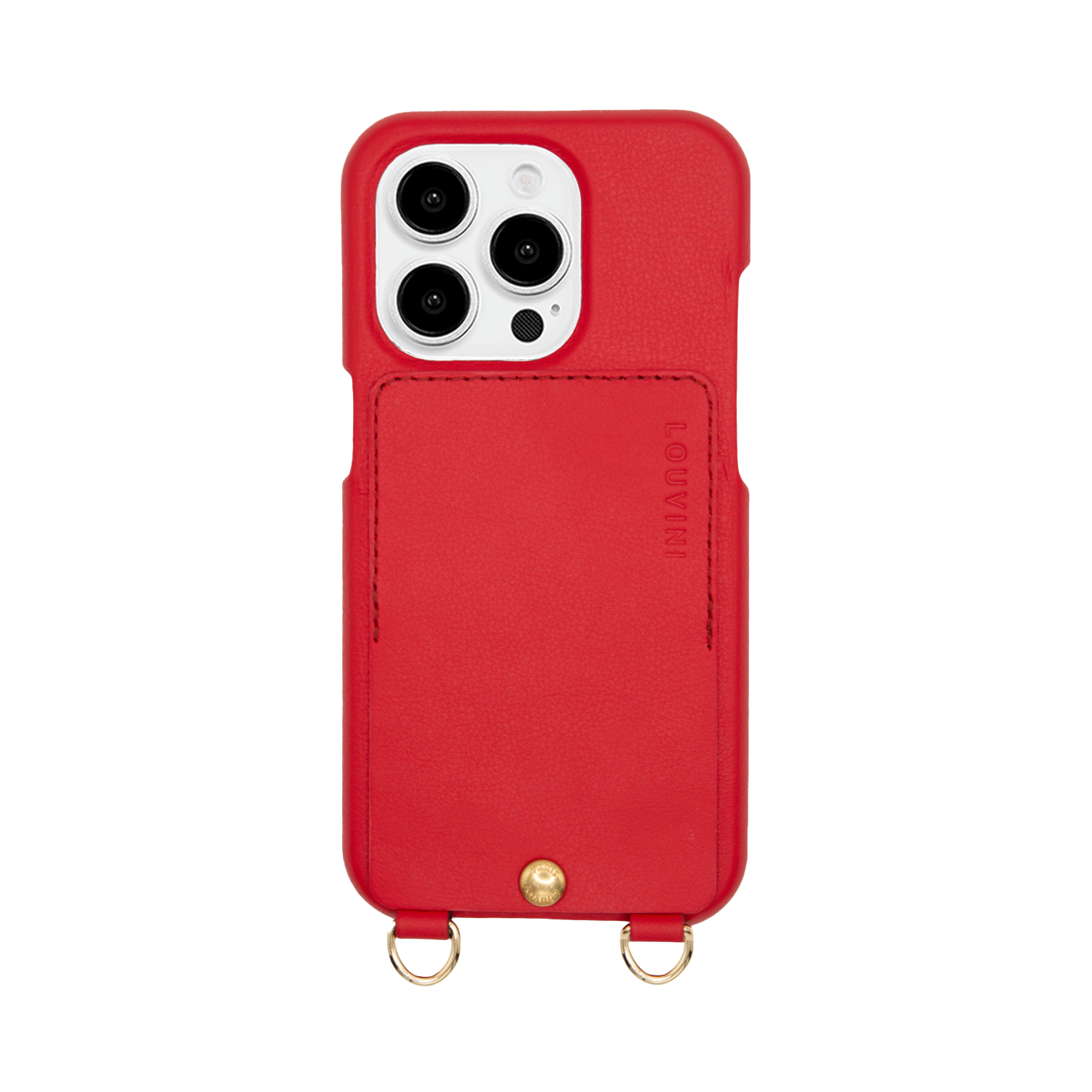 Coque iPhone cuir porte carte avec anneaux LOU - Rouge