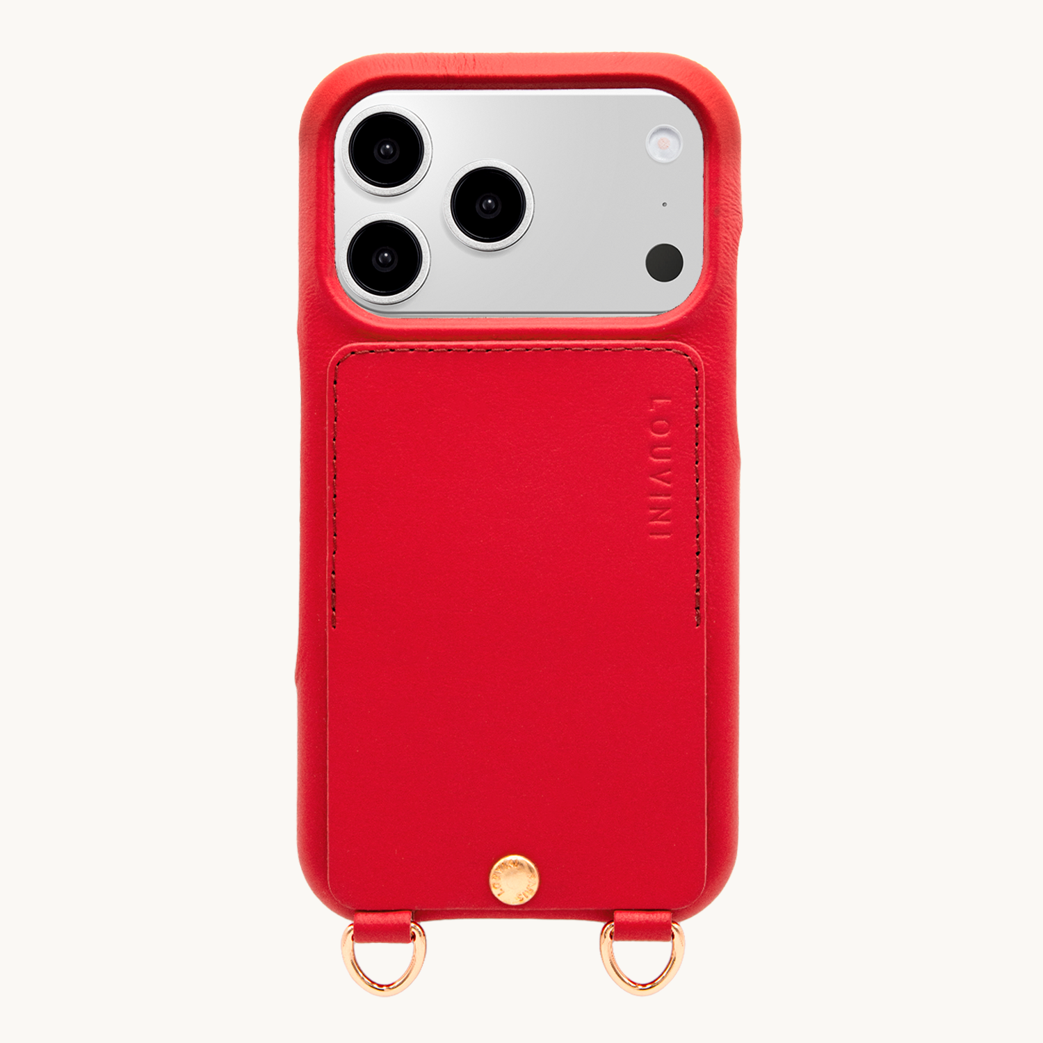 Coque iPhone cuir porte carte avec anneaux LOU - Rouge