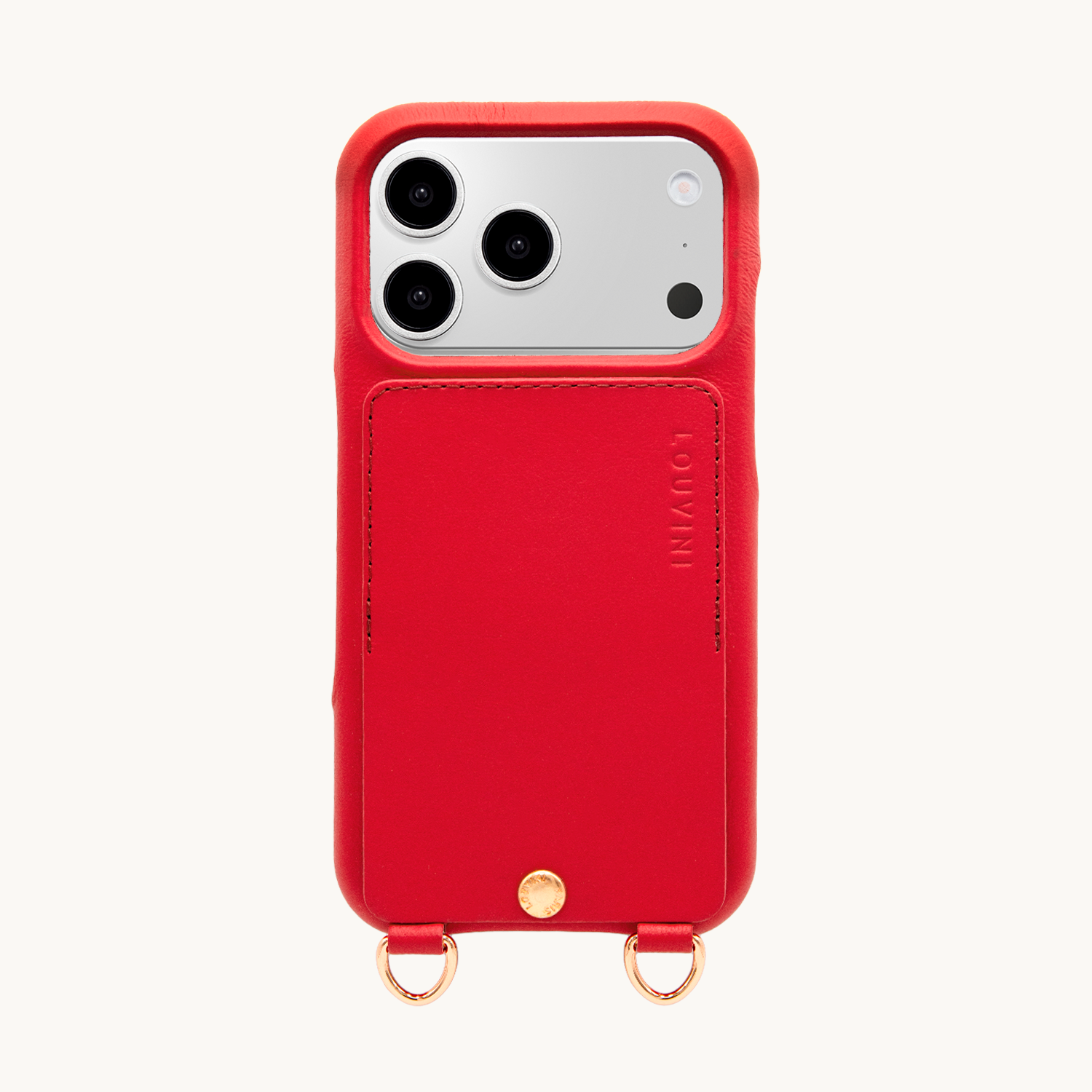 Coque iPhone cuir porte carte avec anneaux LOU - Rouge