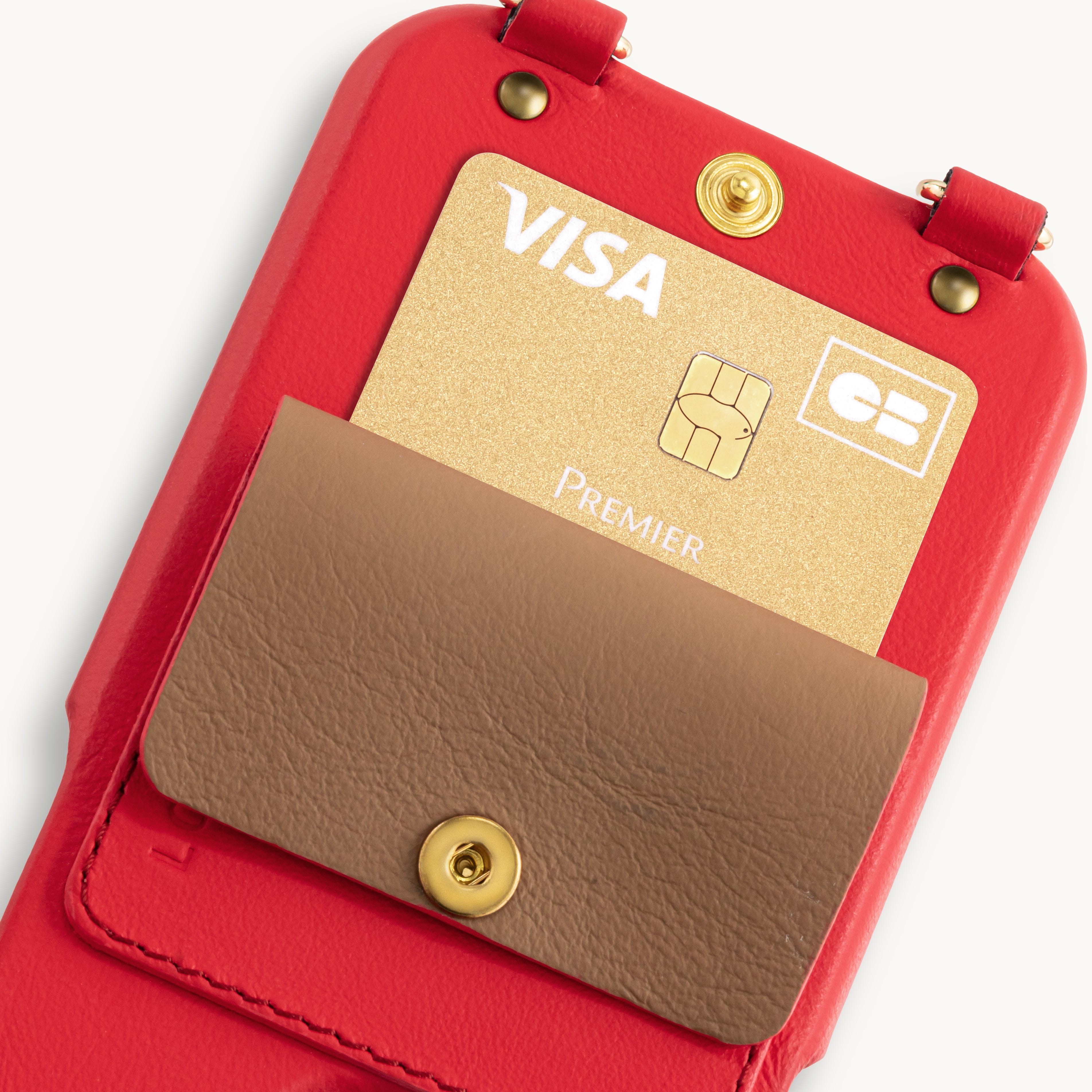 Coque iPhone cuir porte carte avec anneaux LOU - Rouge