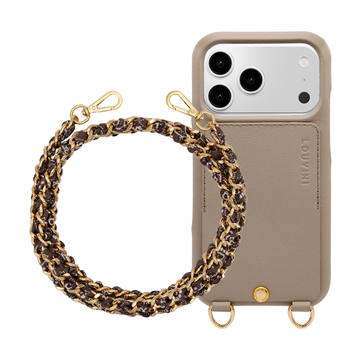 Coque iPhone LOU Taupe & Chaîne BONNIE Marron