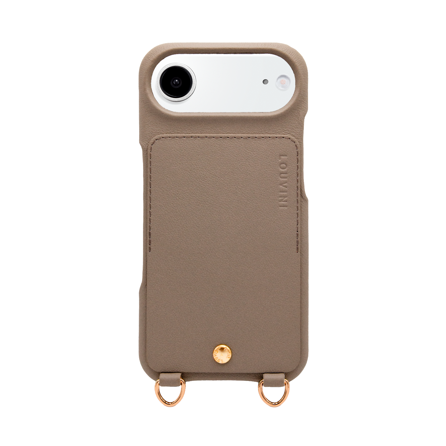 Coque iPhone cuir porte carte avec anneaux LOU - Taupe