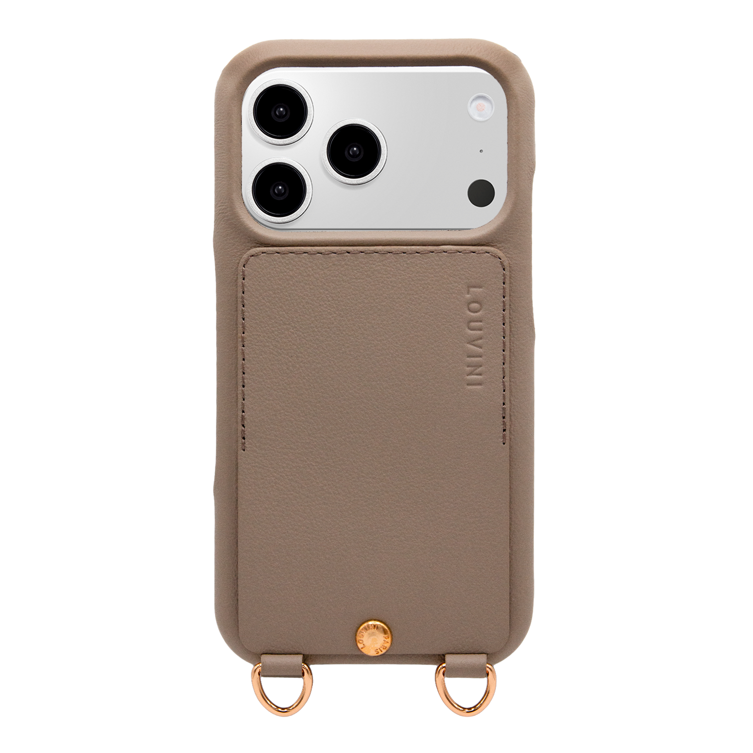 Coque iPhone cuir porte carte avec anneaux LOU - Taupe