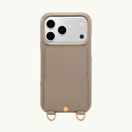 Coque iPhone cuir porte carte avec anneaux LOU - Taupe