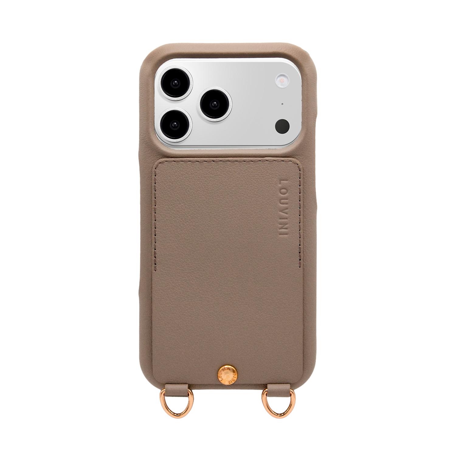 Coque iPhone cuir porte carte avec anneaux LOU - Taupe
