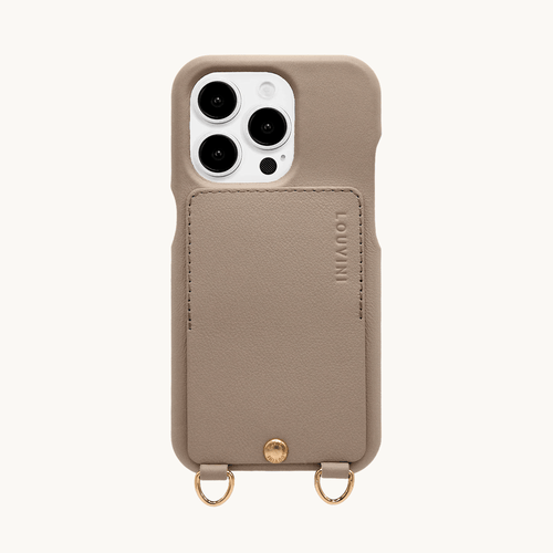 Coque iPhone cuir porte carte avec anneaux LOU - Taupe