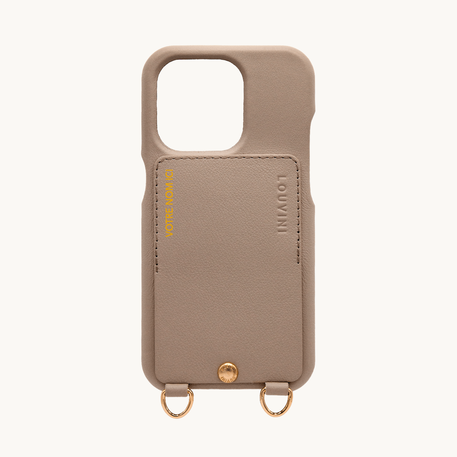 coque en cuir taupe personnalisable initiales louvini