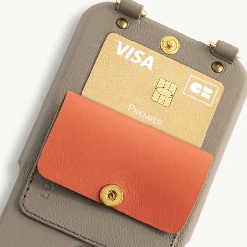 Coque iPhone cuir porte carte avec anneaux LOU - Taupe