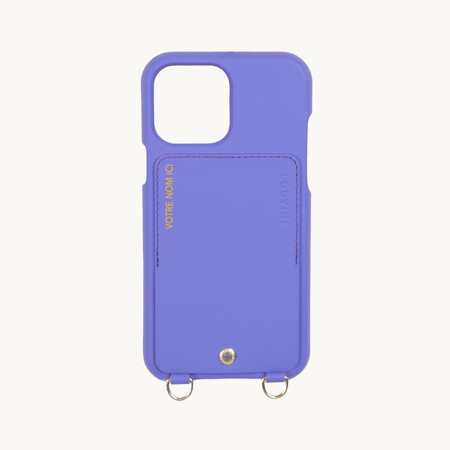 COQUE IPHONE CUIR PORTE CARTE AVEC ANNEAUX LOU - VIOLET (PERSONNALISABLE)