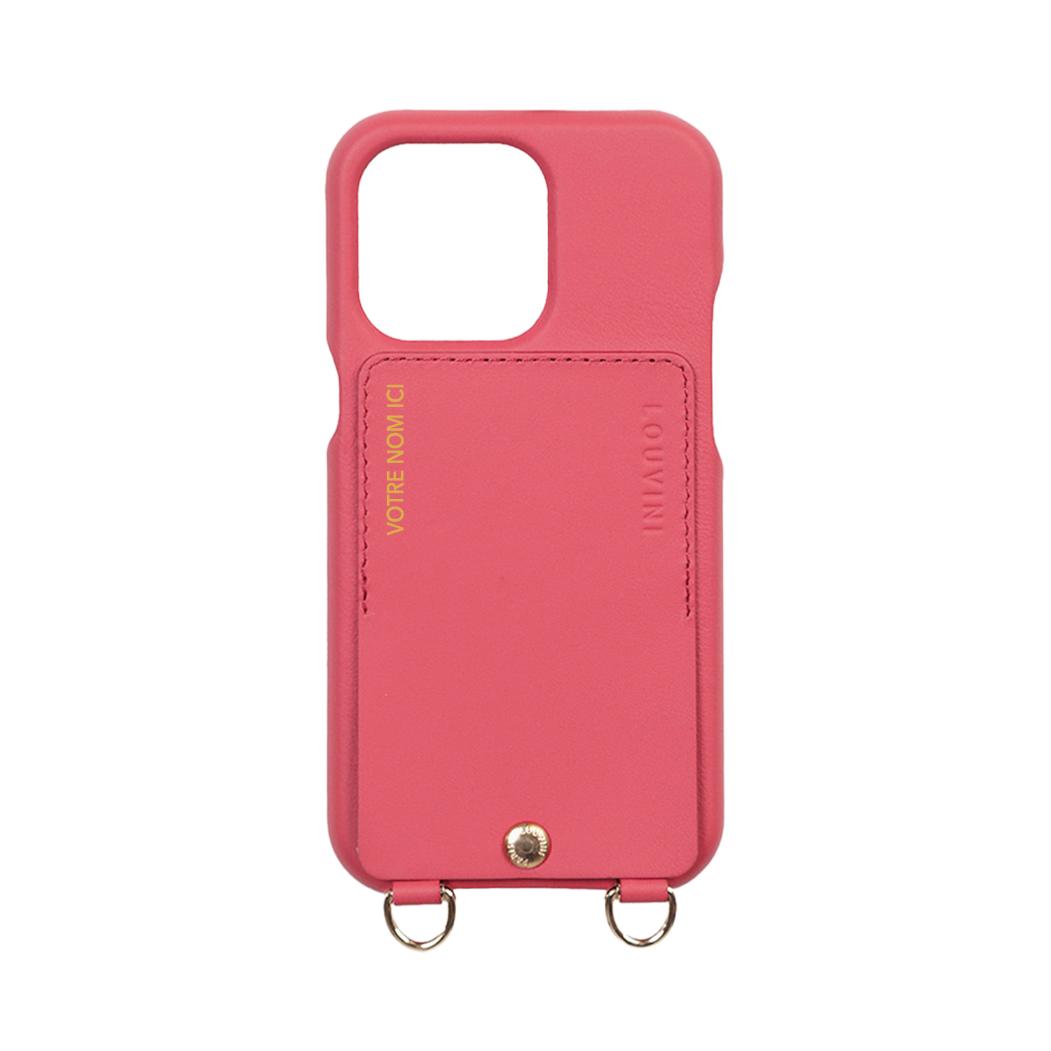 COQUE IPHONE CUIR PORTE CARTE AVEC ANNEAUX LOU - BLUSH (PERSONNALISABLE)