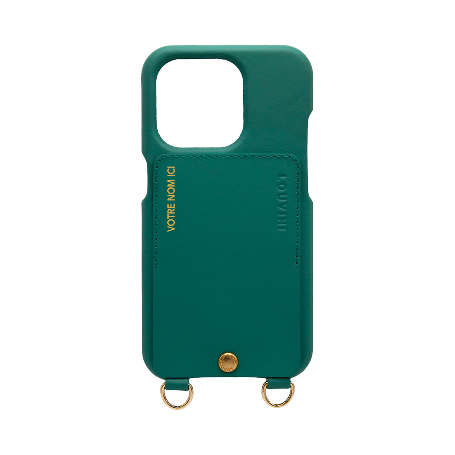 COQUE IPHONE CUIR PORTE CARTE AVEC ANNEAUX LOU - ÉMERAUDE (PERSONNALISABLE)