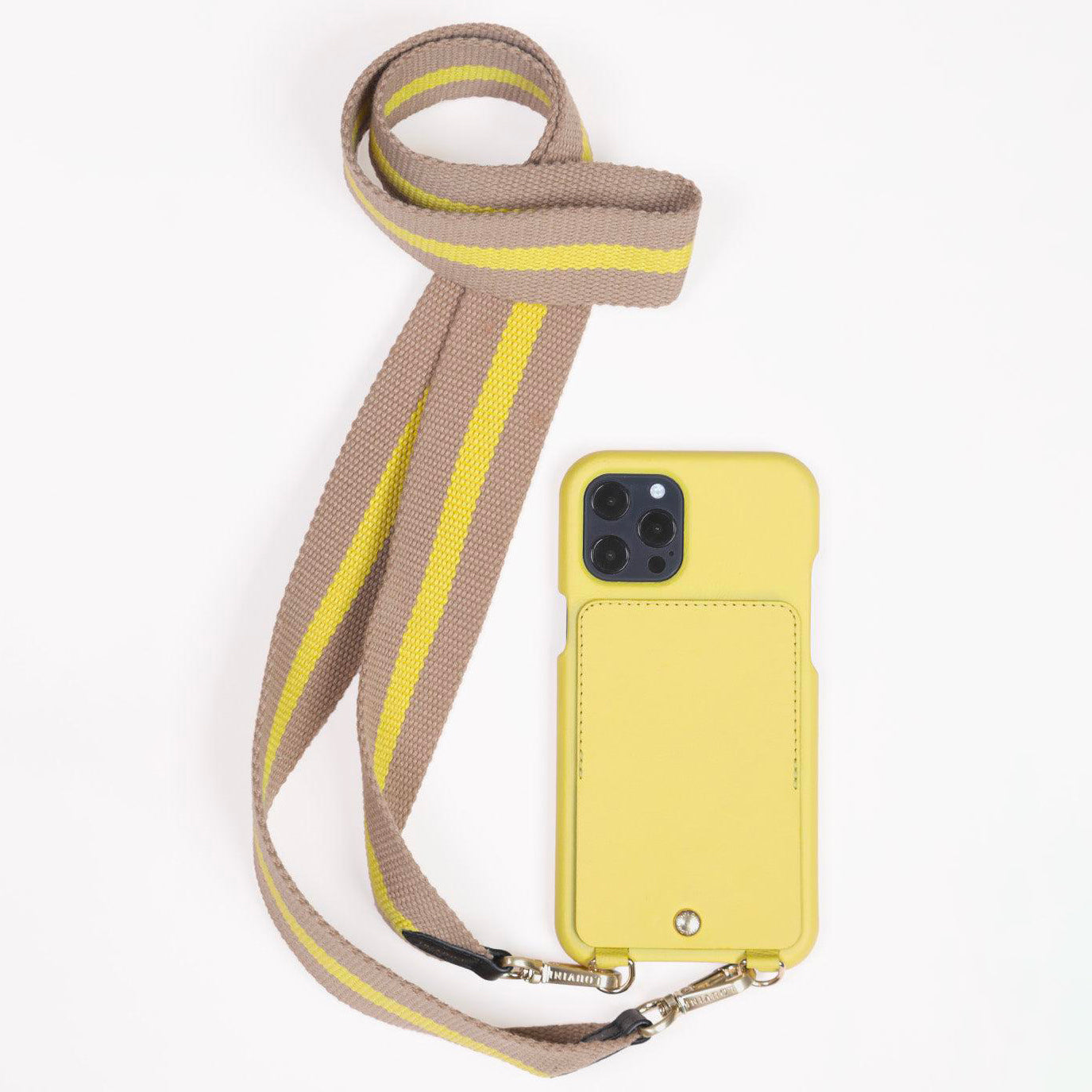 sangle de telephone beige jaune avec mousquetons