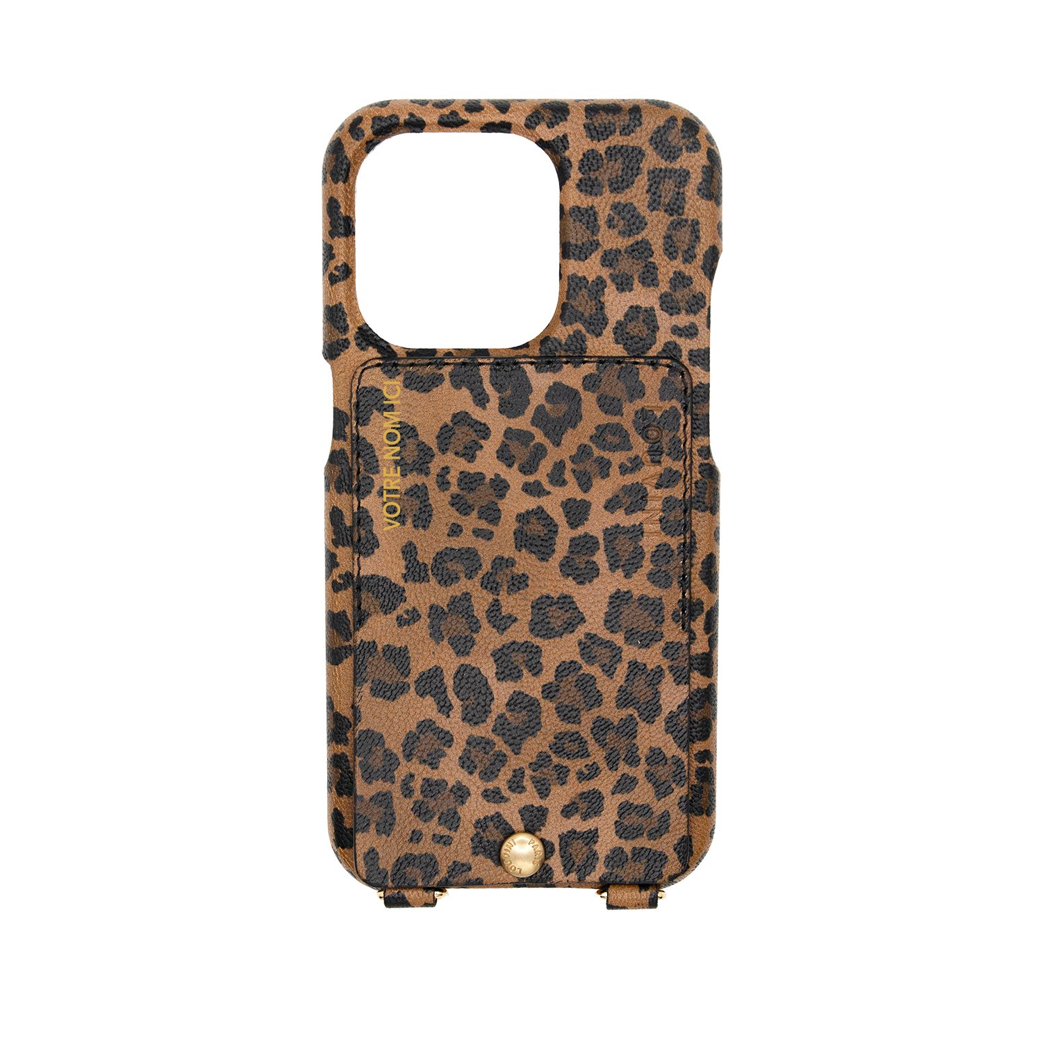 Coque iPhone cuir porte carte avec anneaux Léopard Personnalisable