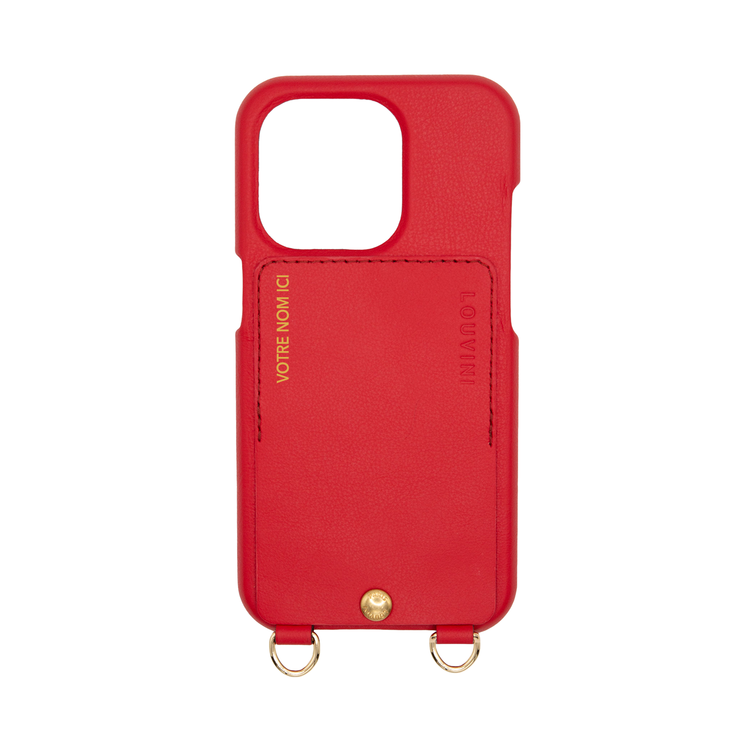 COQUE IPHONE CUIR PORTE CARTE AVEC ANNEAUX LOU - ROUGE (PERSONNALISABLE)