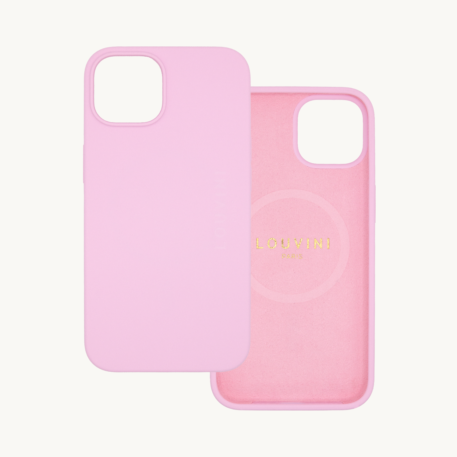 coque iPhone 13 / 14 silicone rose  - double face