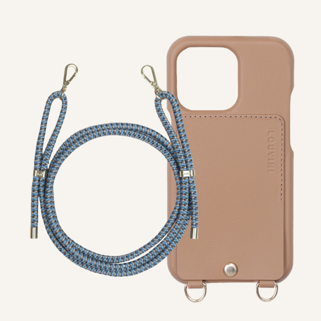 LOU Camel Leather Case & TESSA Blue-Beige Cord