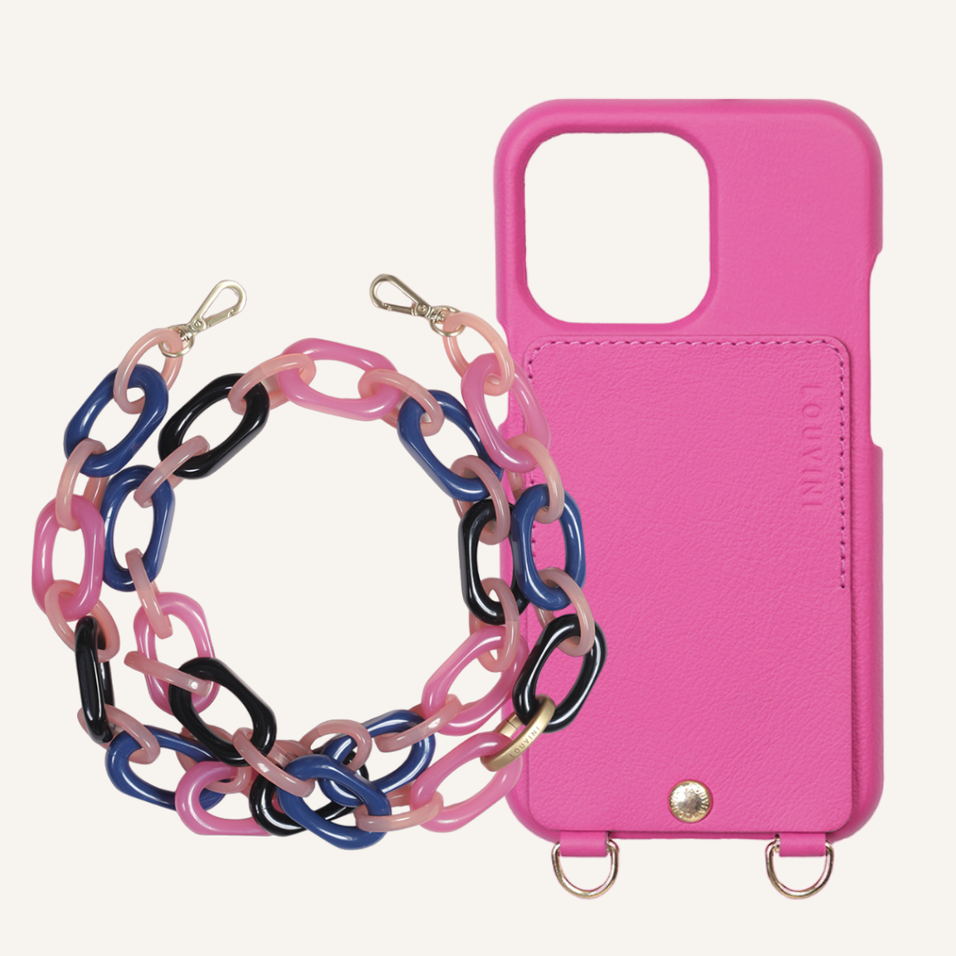 LOU Fuchsia Leather Case & CHIARA Navy-Pink Chain