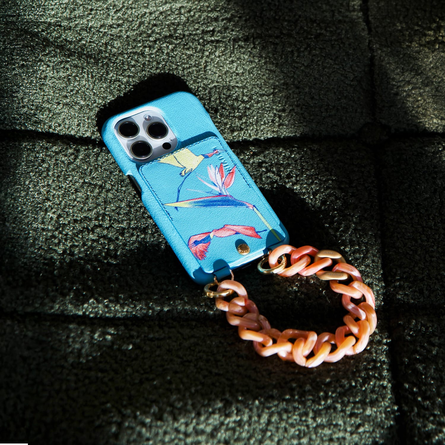 COQUE IPHONE CUIR PORTE CARTE AVEC ANNEAUX LOU x FILIPE JARDIM - TURQUOISE