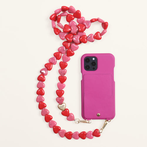 Étui iPhone Lou Fuchsia & Chaîne Cuore Rose-Rouge