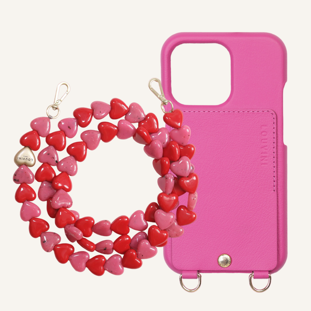 Étui iPhone Lou Fuchsia & Chaîne Cuore Rose-Rouge