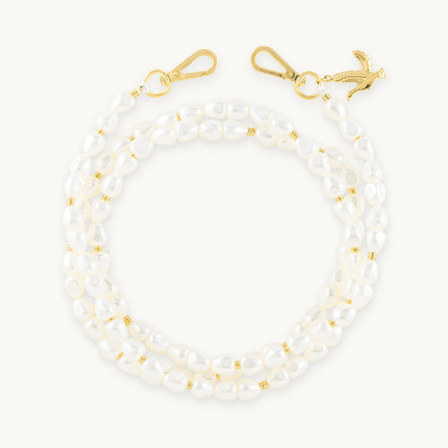 chaine bandoulière pour téléphone à perles avec mousquetons dorés