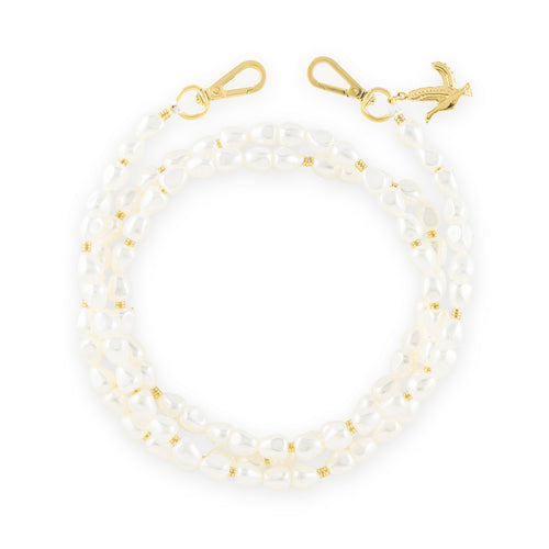 chaine bandoulière pour téléphone à perles avec mousquetons dorés