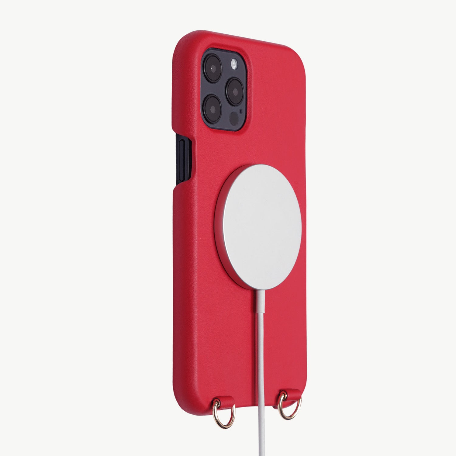 coque cuir rouge MAX avec chargeur magsafe