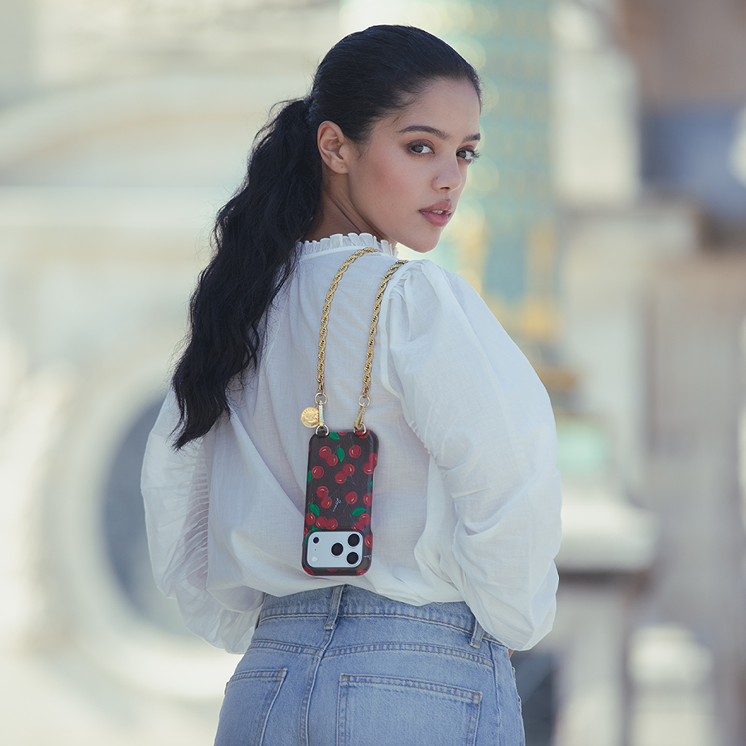 Coque iPhone MagSafe cuir avec anneaux MAX - Cerises