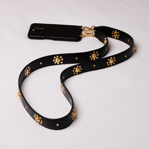 sangle noir en cuir avec détails doré 