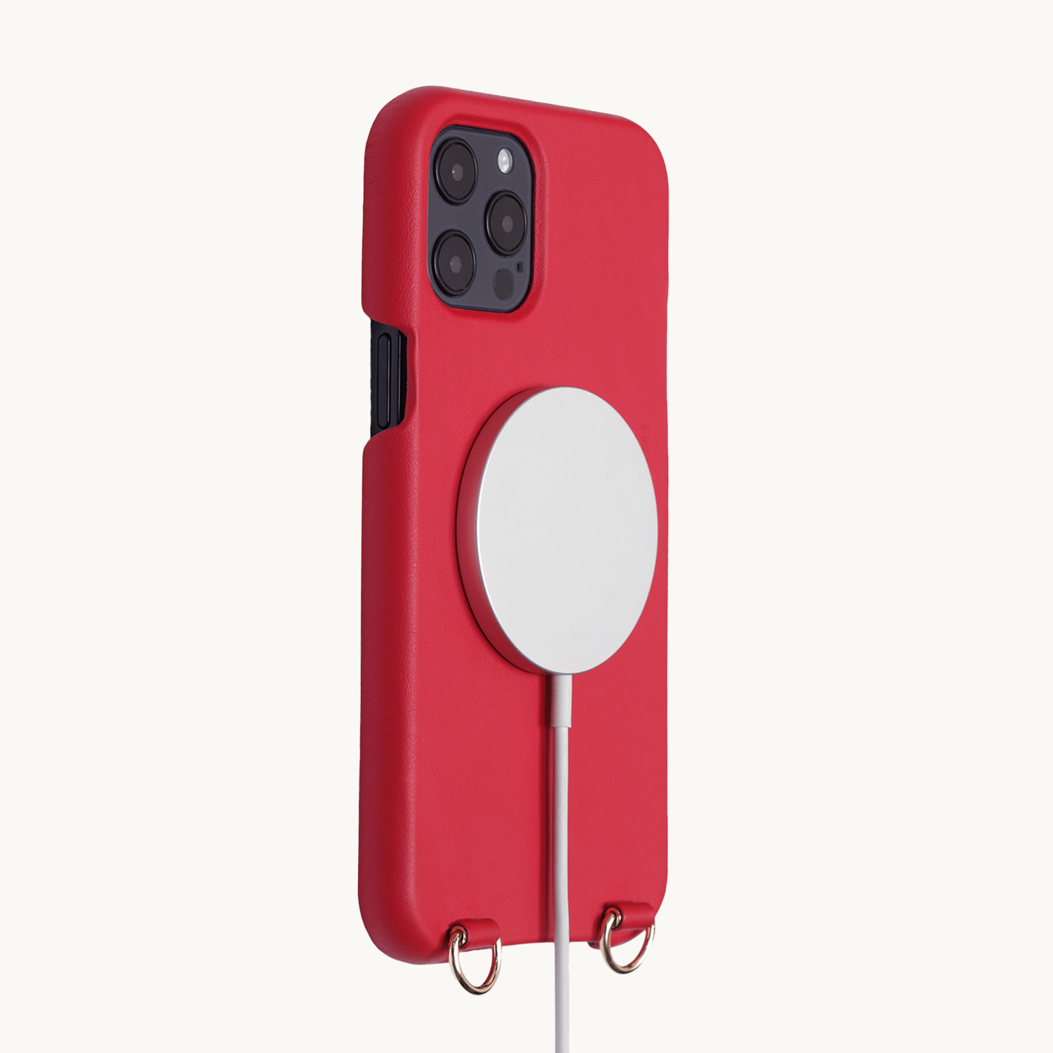 Coque iPhone MagSafe cuir avec anneaux MAX - Rouge