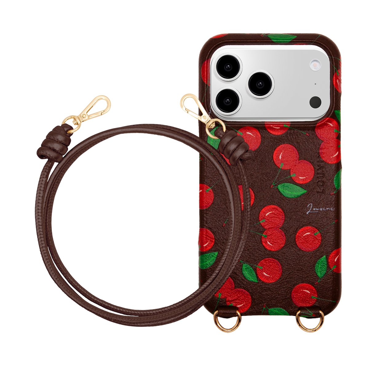 Coque iPhone MagSafe MAX Cerises & Cordon KATE Marron