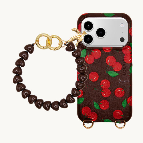 Coque iPhone MagSafe MAX Cerises & Bracelet TINY CUORE Marron