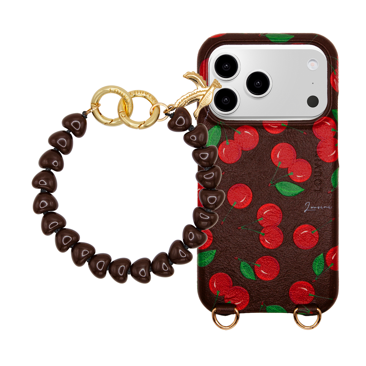 Coque iPhone MagSafe MAX Cerises & Bracelet TINY CUORE Marron