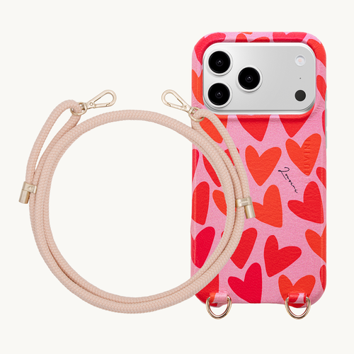 Coque iPhone MAX MagSafe Coeurs & Cordon TESSA Rose Poudré