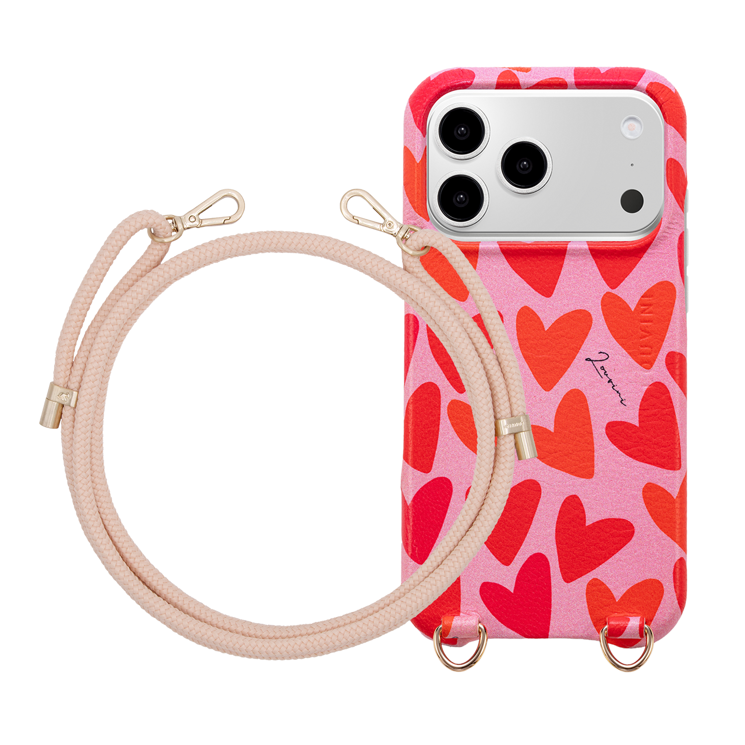 Coque iPhone MAX MagSafe Coeurs & Cordon TESSA Rose Poudré