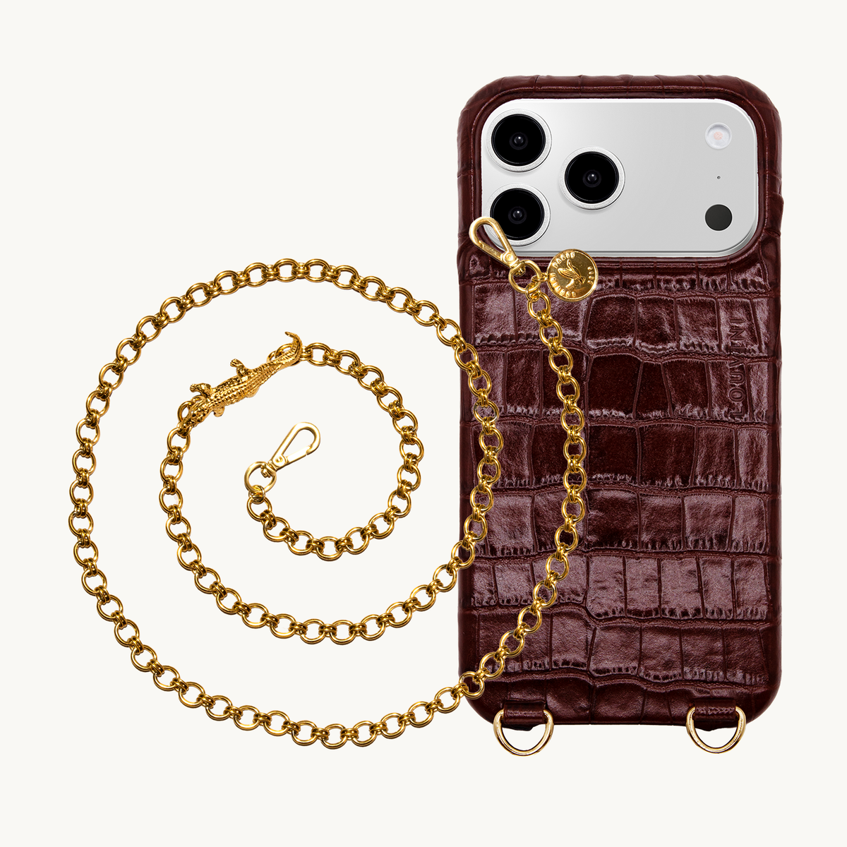 Coque iPhone MagSafe MAX Crocodile Marron & Chaîne DALIA Crocodile