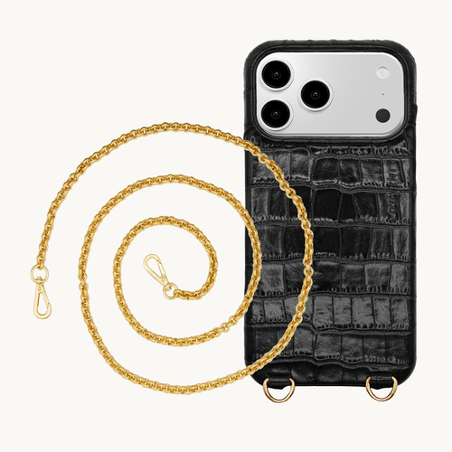 Coque iPhone MagSafe MAX Crocodile Noir & Chaîne SAVANA