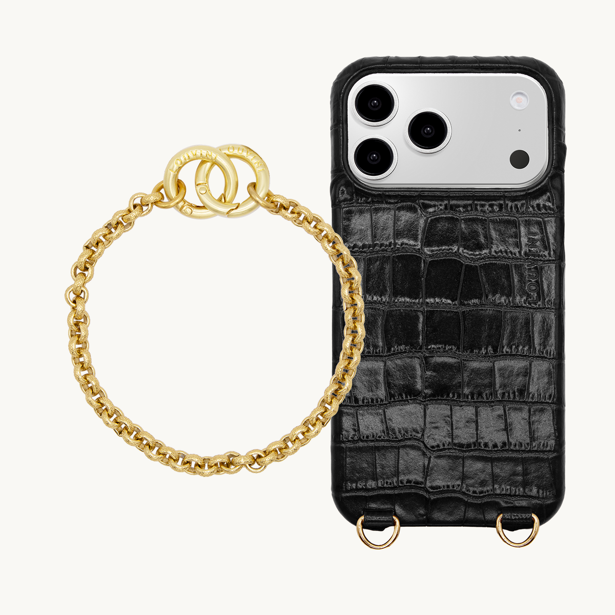 Coque iPhone MagSafe MAX Crocodile Noir & Bracelet PETIT SAVANA