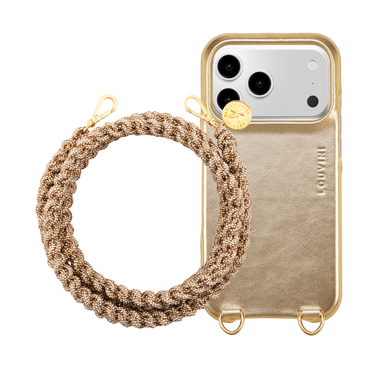 Coque iPhone MagSafe MAX Doré Métallisé & Cordon SCARLETT Doré