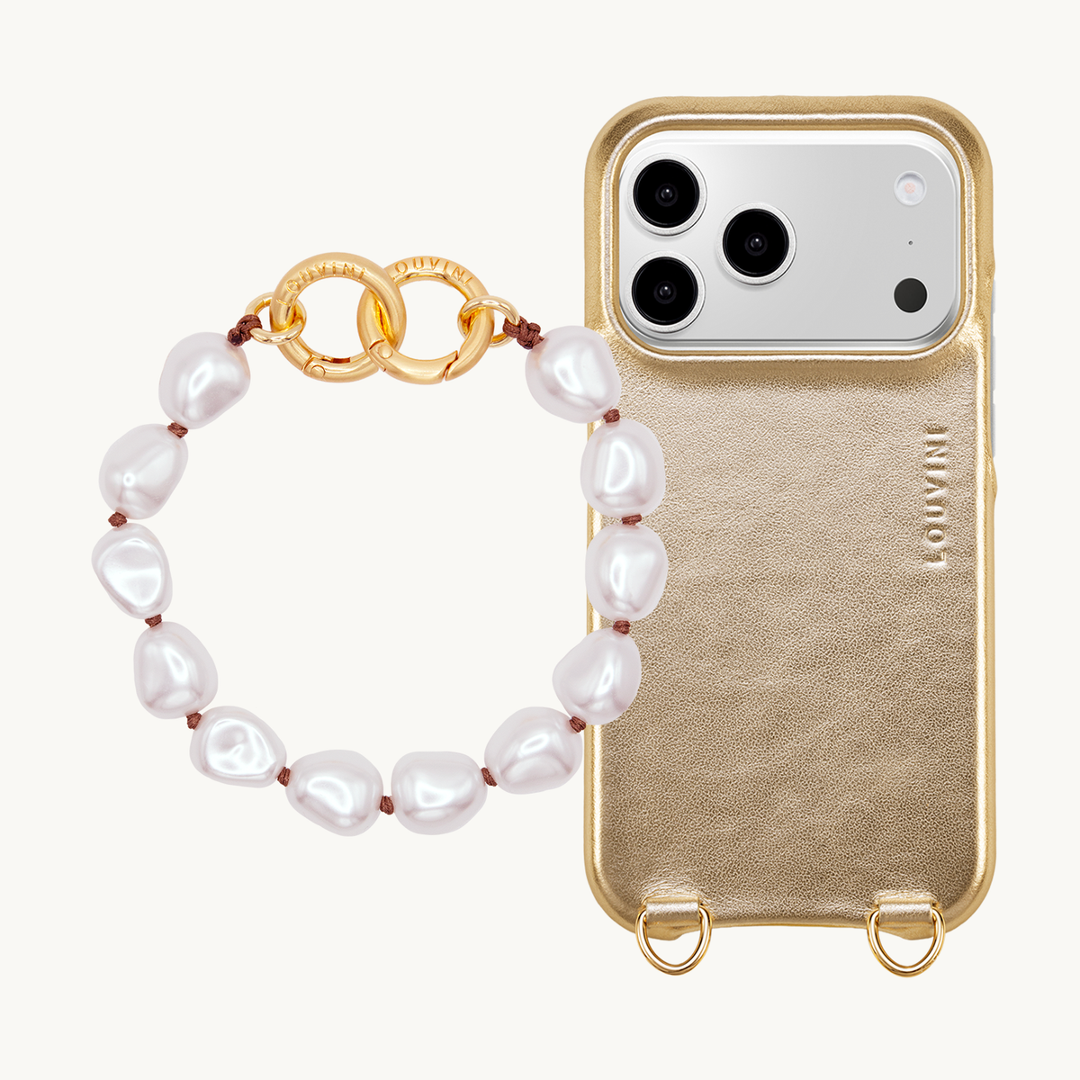 Coque iPhone MagSafe MAX Doré Métallisé & Bracelet PETIT MINDY NAKED