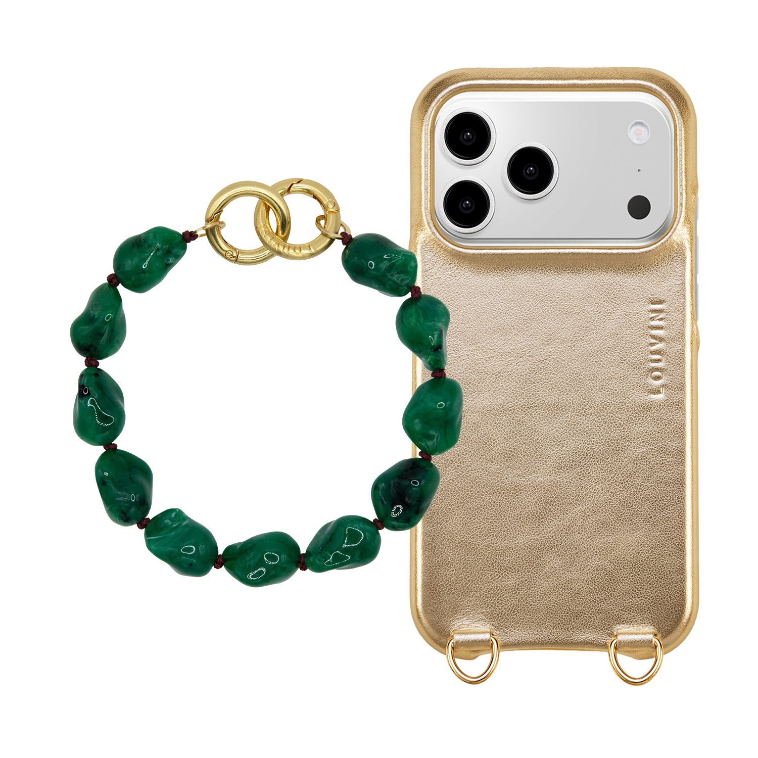Coque iPhone MagSafe MAX Doré Métallisé & Bracelet PETIT ROMY Sphinx