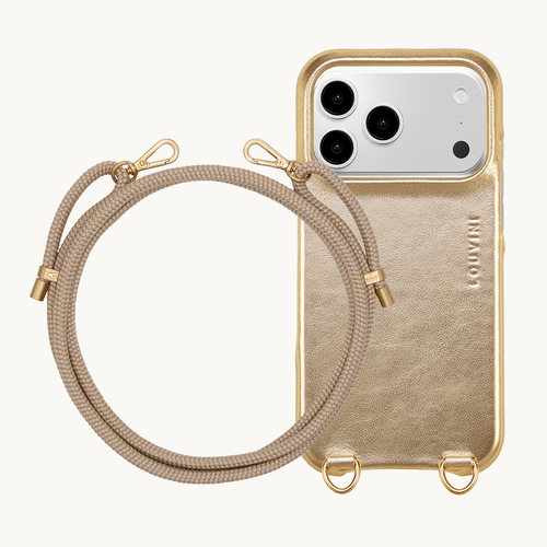 Coque iPhone MAX MagSafe Doré Métallisé & Cordon TESSA Sable