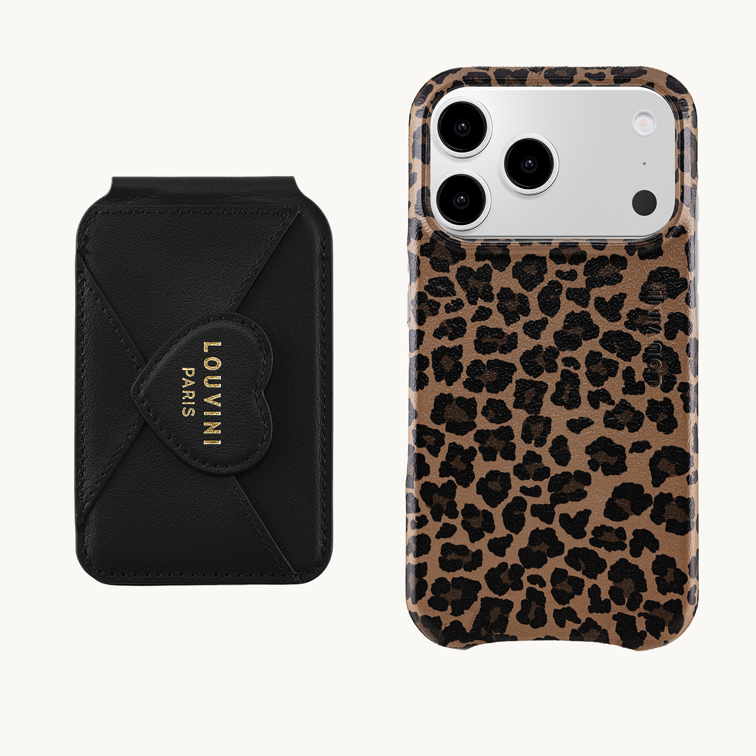 Coque iPhone MagSafe MAX Léopard & Porte-carte miroir iPhone MagSafe CHERIE Noir
