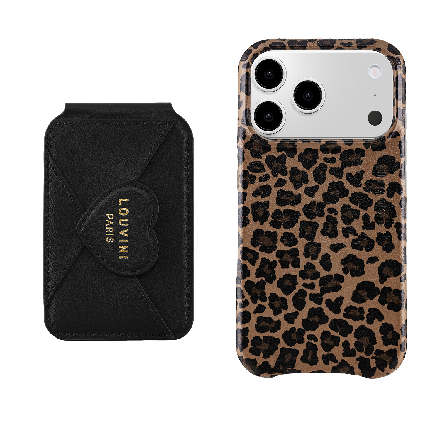 Coque iPhone MagSafe MAX Léopard & Porte-carte miroir iPhone MagSafe CHERIE Noir
