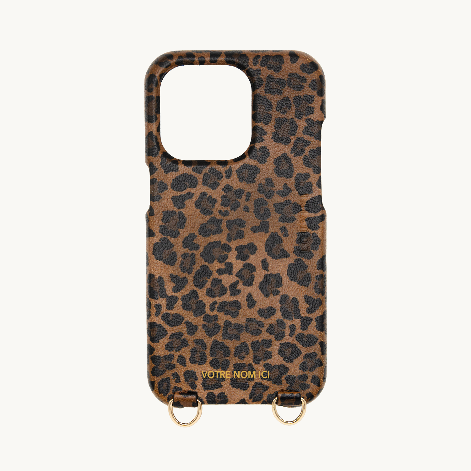 coque iphone en cuir personnalisée imprimé léopard avec anneaux