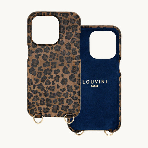 coque iphone en cuir personnalisée imprimé léopard avec anneaux