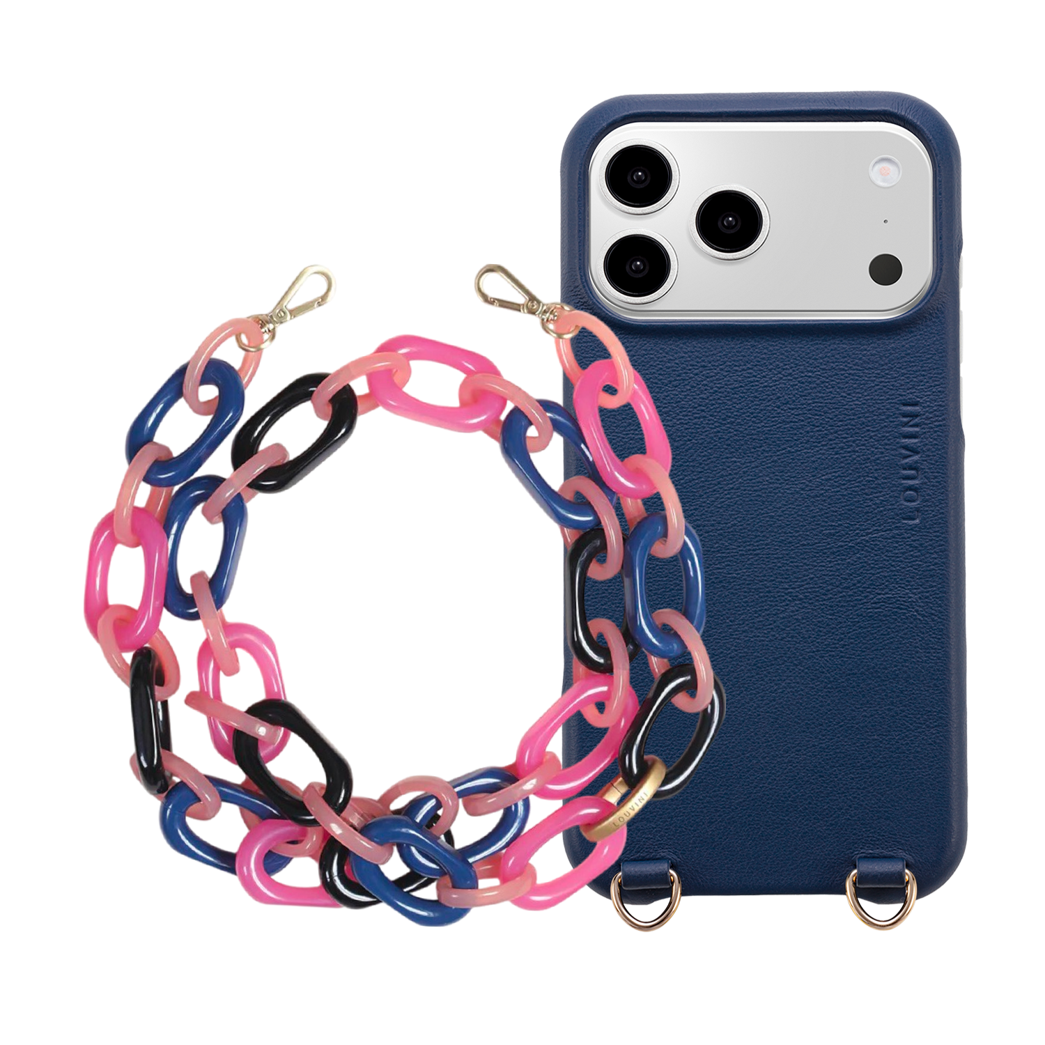 Coque iPhone MagSafe MAX Marine & Chaîne CHIARA Marine-Rose