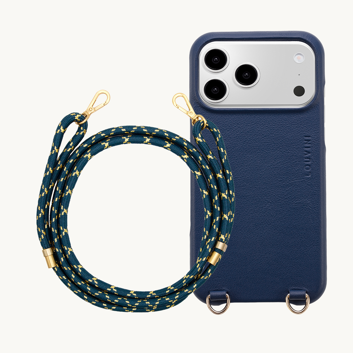 Coque iPhone MagSafe MAX Marine & Cordon TESSA Marine-Doré
