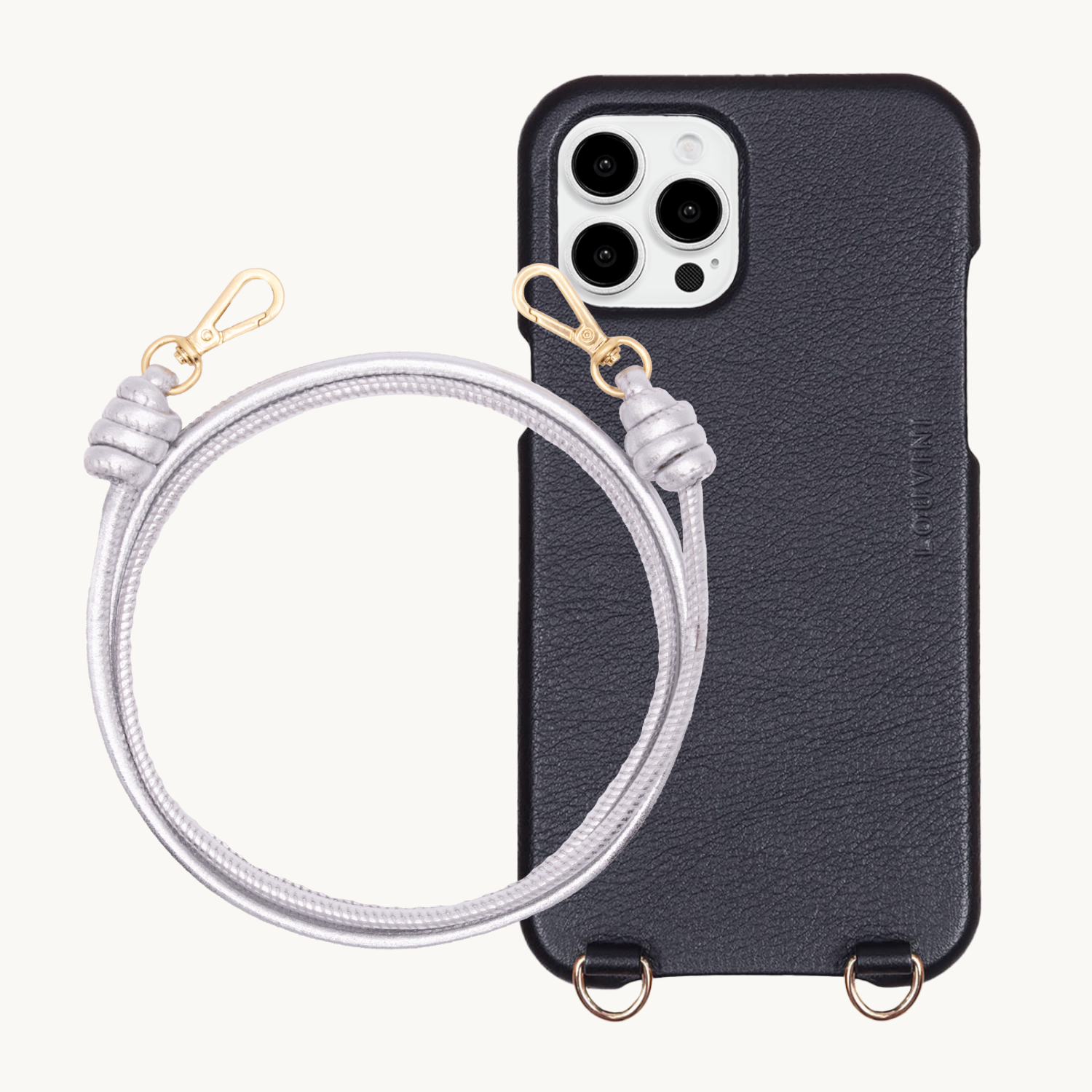 Coque iPhone MAX MagSafe Noir & cordon KATE Argenté