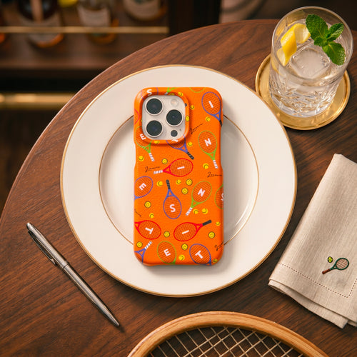 COQUE DE TÉLÉPHONE PORTABLE IPHONE EN CUIR AVEC MAGSAFE IMPRIME TENNIS ORANGE